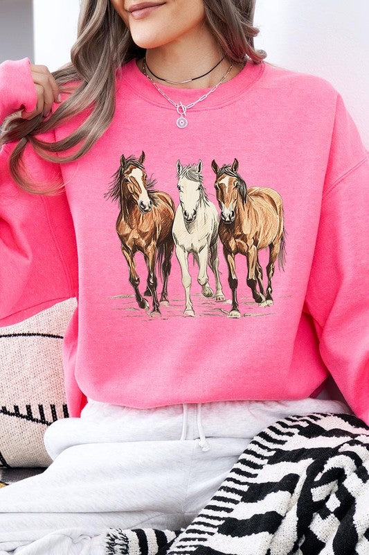 Three Horses Western Graphic Sweatshirt choice of colors