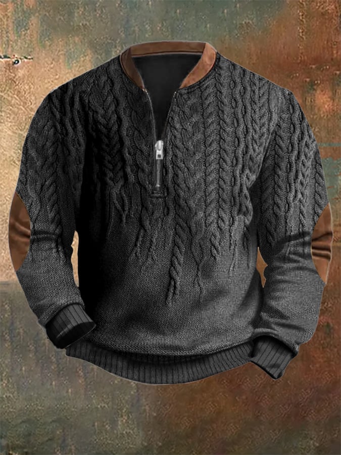 Men's Vintage Knit Print Zip-Up Sweatshirt