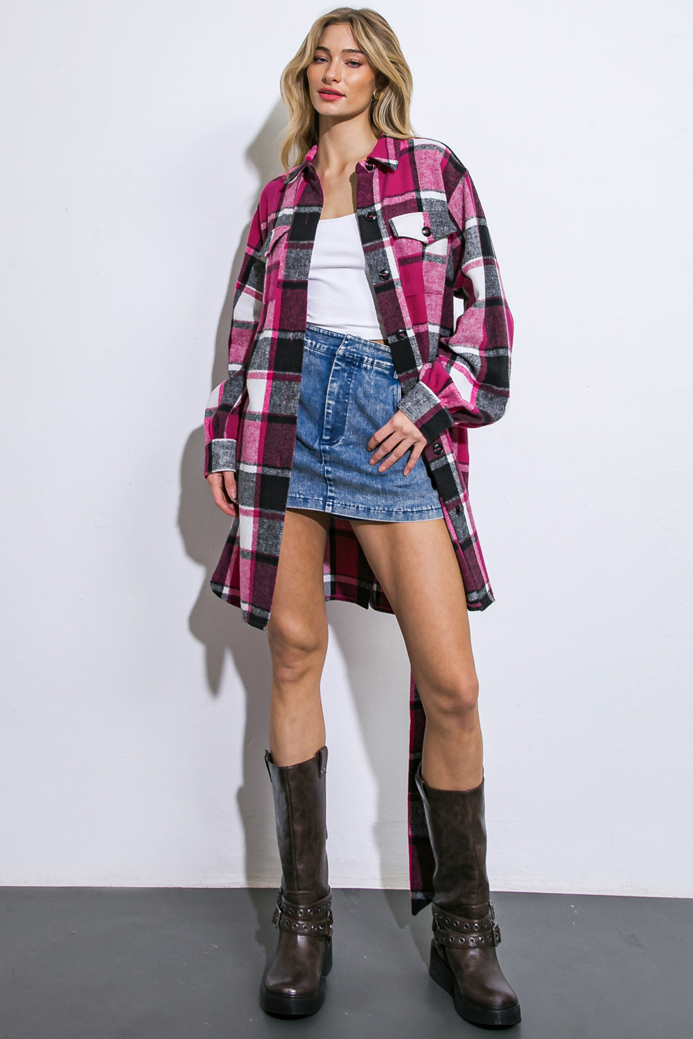 All of the Lights Midi Plaid Duster Jacket