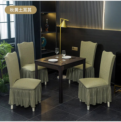 4pc Home Hotel Light Luxury Solid Color Chair Cover Full Cover Skirt Small Square Home Living Room Dining Room Chair Cover