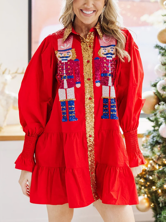 Nutcracker Red Sequin Button-Down Dress