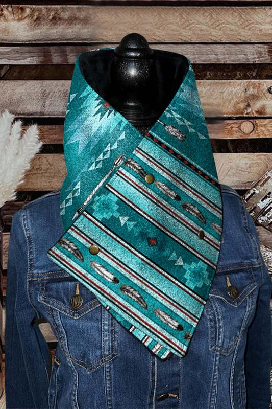 Women's Western Cowboy Blue Aztec Warm Neck Hood