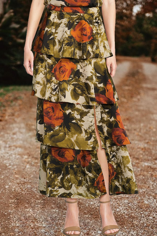 Floral Tiered Coordinating Maxi Skirt