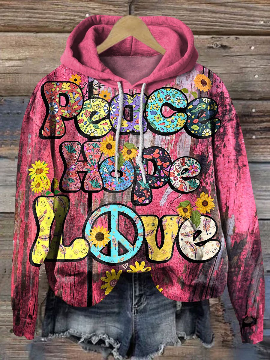 Peace Love Digital Art Casual Hoodie Sweatshirt