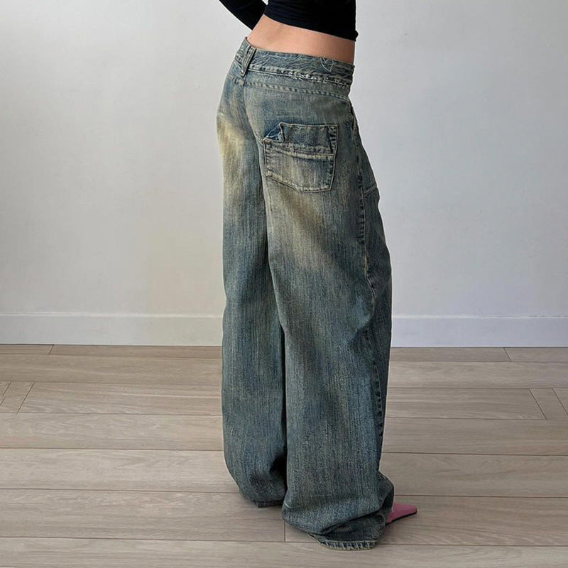 Retro Split Low Rise Loose Jeans