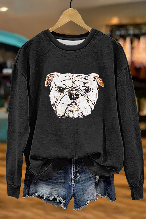 Cute Gameday Bulldog Print Sweatshirt