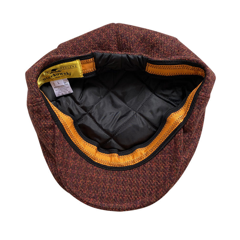 THE PEAKED Marl Flat Hat Wine-Harris Tweed