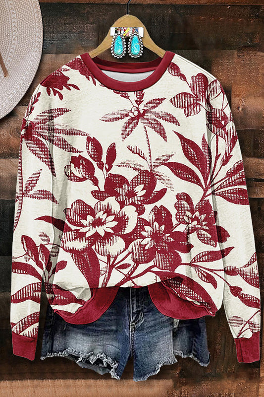 Retro Botanical Print Sweatshirt