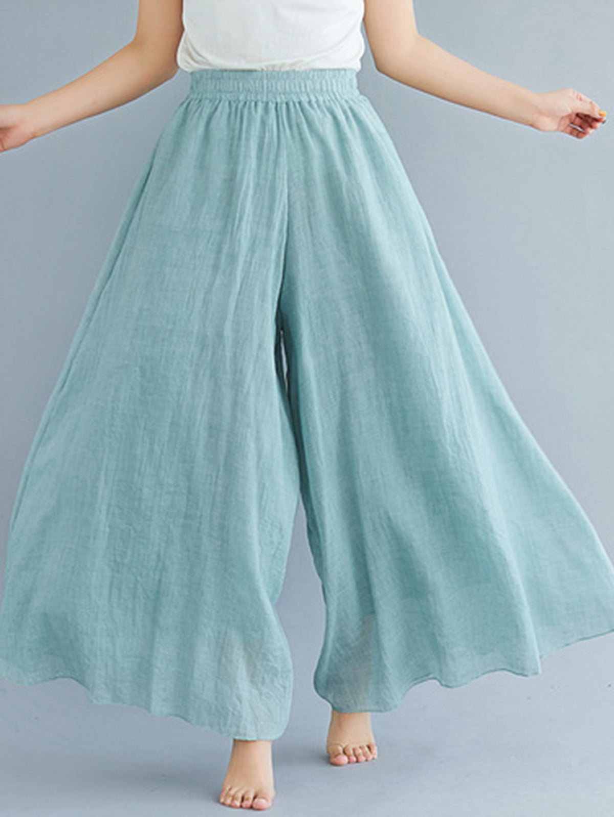 Casual Solid Elastic High Waist Wide Leg Pants