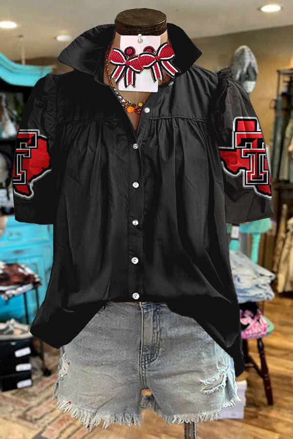 Texas Red Raiders Football Gameday Print Puff Sleeve Blouse