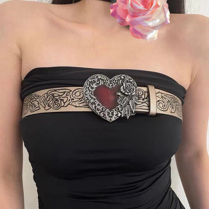 Heart Buckle Flower Belt