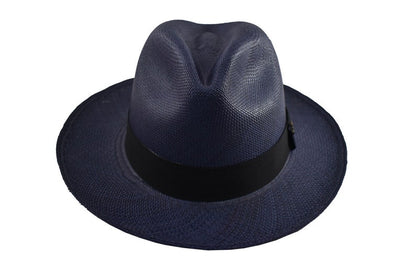 Navy Blue Classic Fedora | Genuine Panama Hat | Toquilla Straw | Handwoven in Ecuador - EA - HatBox Included