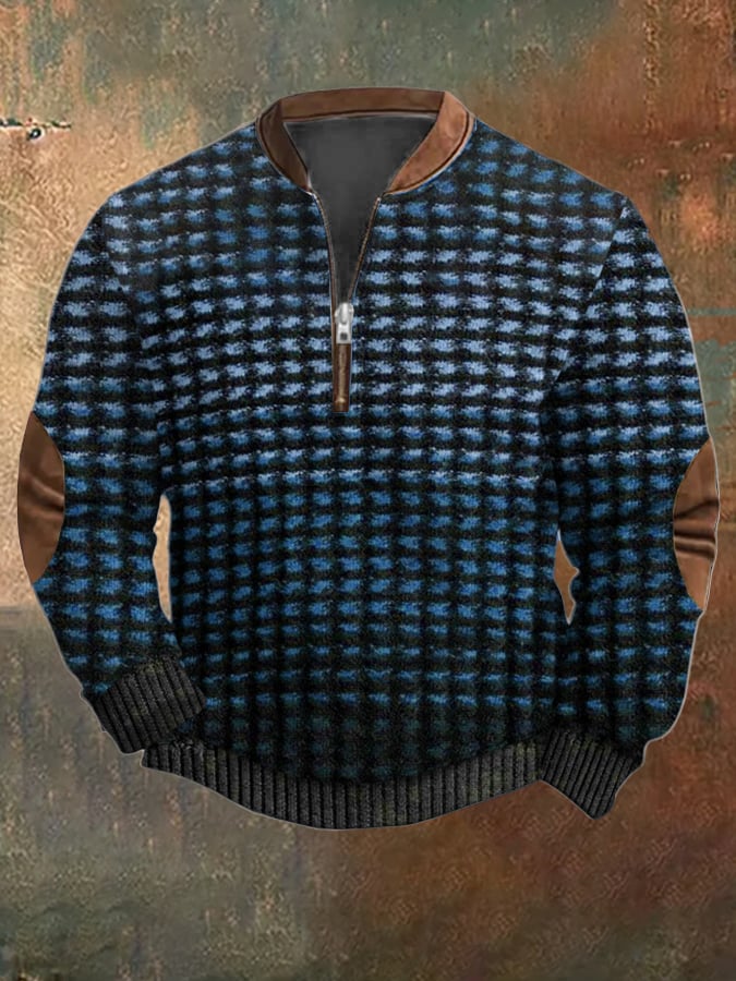 Men's Vintage Knit Print Zip-Up Sweatshirt