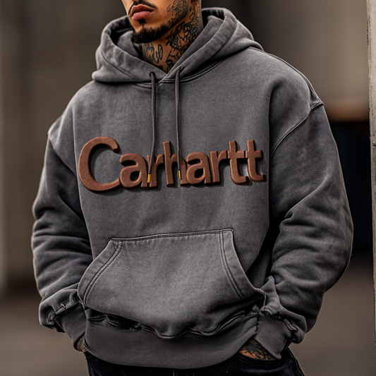 Men's Retro Oversized Distressed 3d Embossed Hoodie