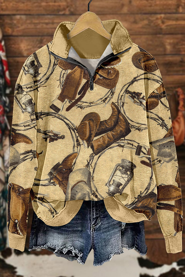 Cozy Western Cowboy Print Sweatshirt