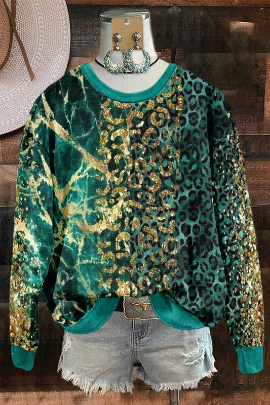 Chic Green Leopard Print Sweatshirt