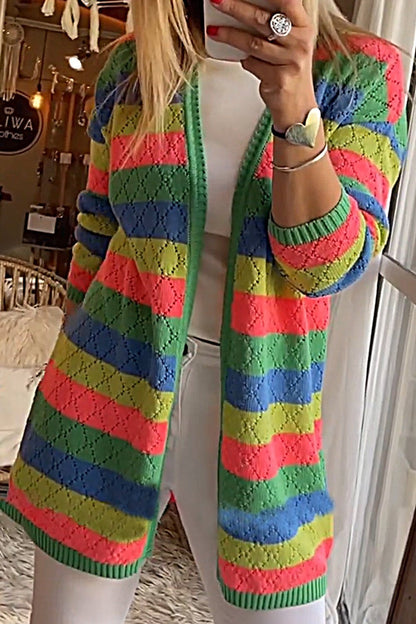 Women's Contrast Color Loose Casual Sweater Cardigan