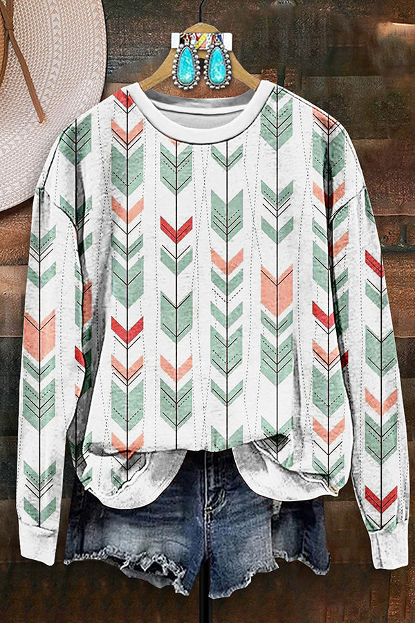 Retro Western Aztec Arrow Print Sweatshirt