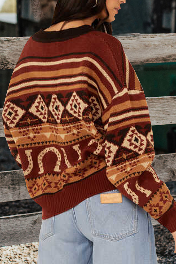 Women's Horseshoe Southwestern Print Sweater