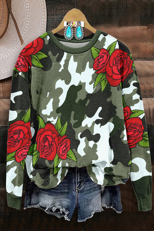 Unique Camouflage Floral Print Sweatshirt