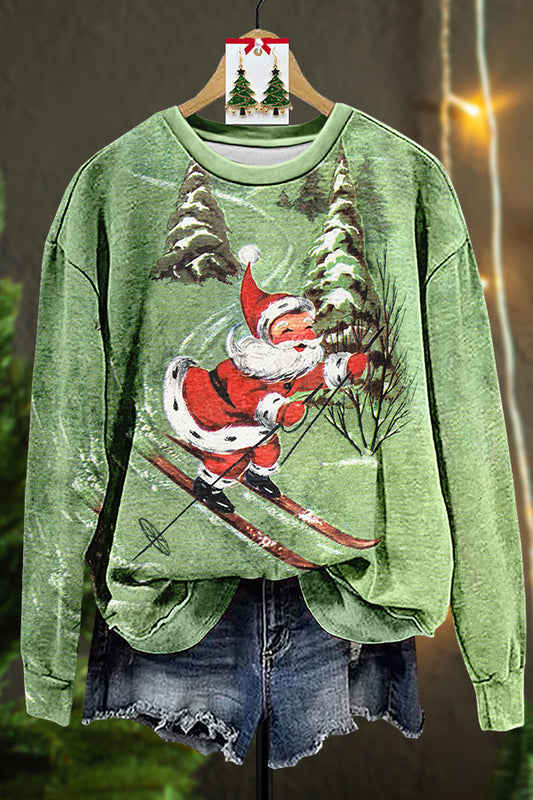 Retro Ugly Christmas Santa Ski Sweatshirt