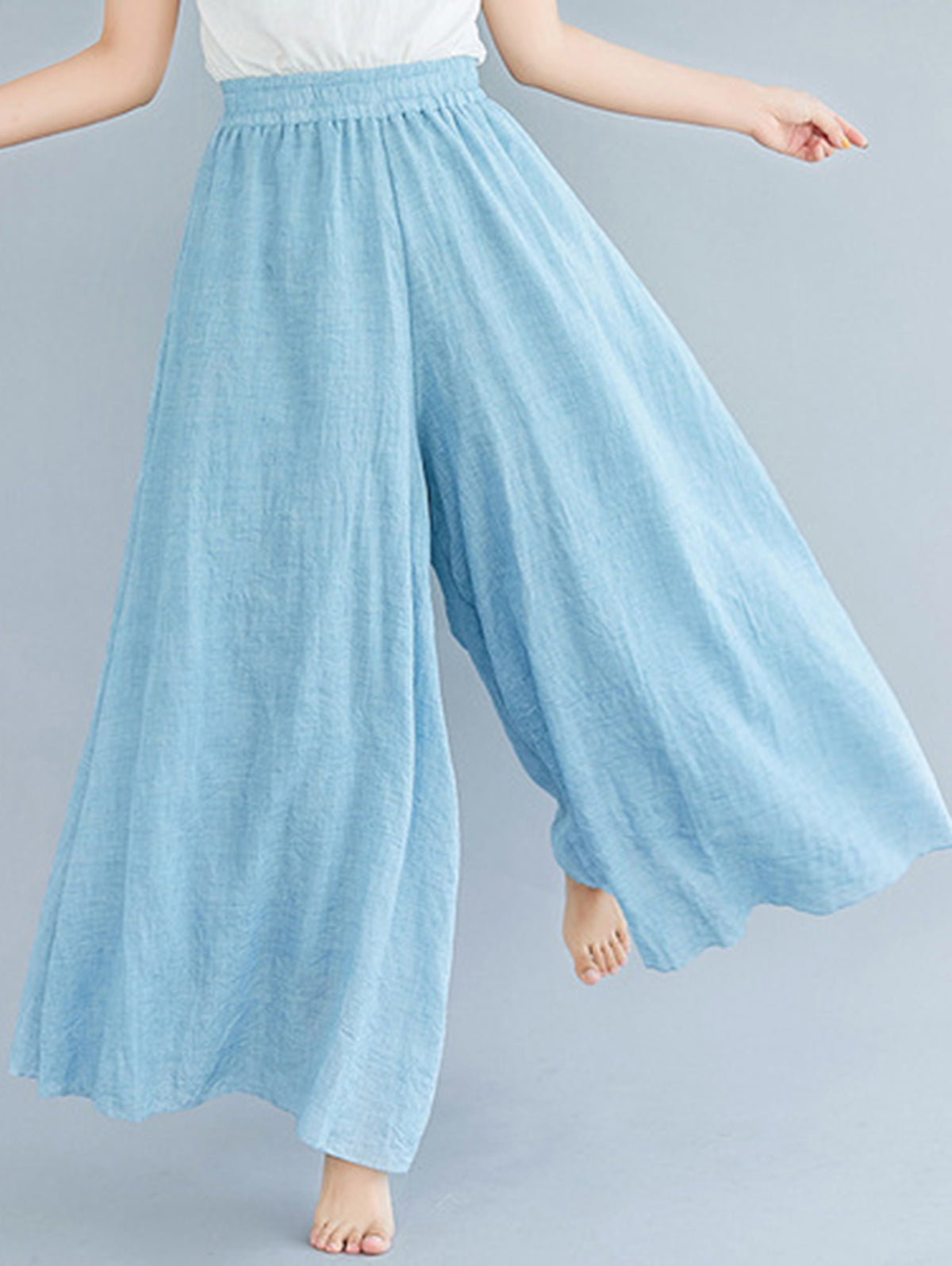 Casual Solid Elastic High Waist Wide Leg Pants