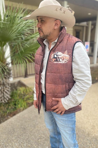 Cowboy in Desert Men's Puffy Vest