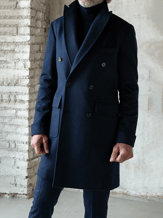 Men's Fashionable Open-Pocket Double-Breasted Design Casual Woolen Coat