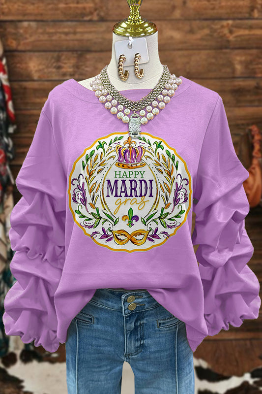 Happy Mardi Gras Pleated Sweatshirt