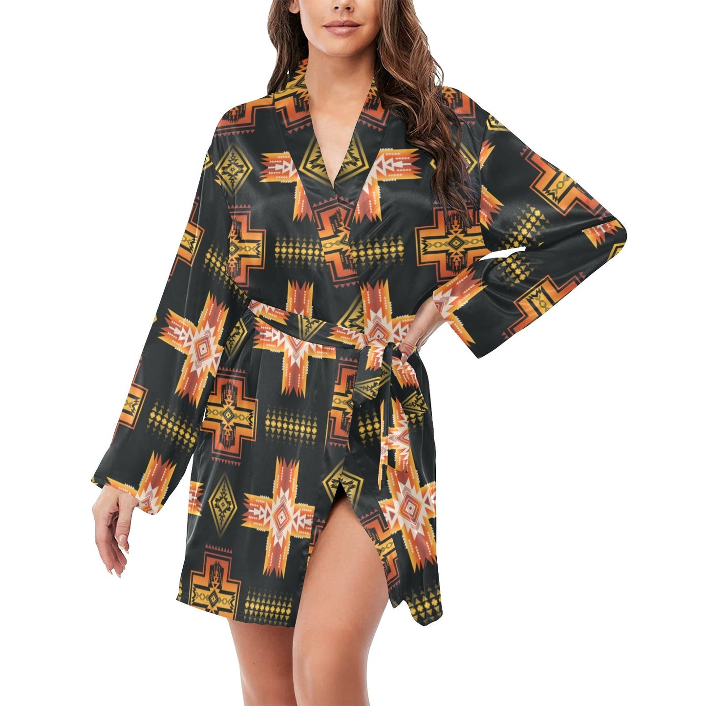 Fire Aztec Satin Dressing Robe