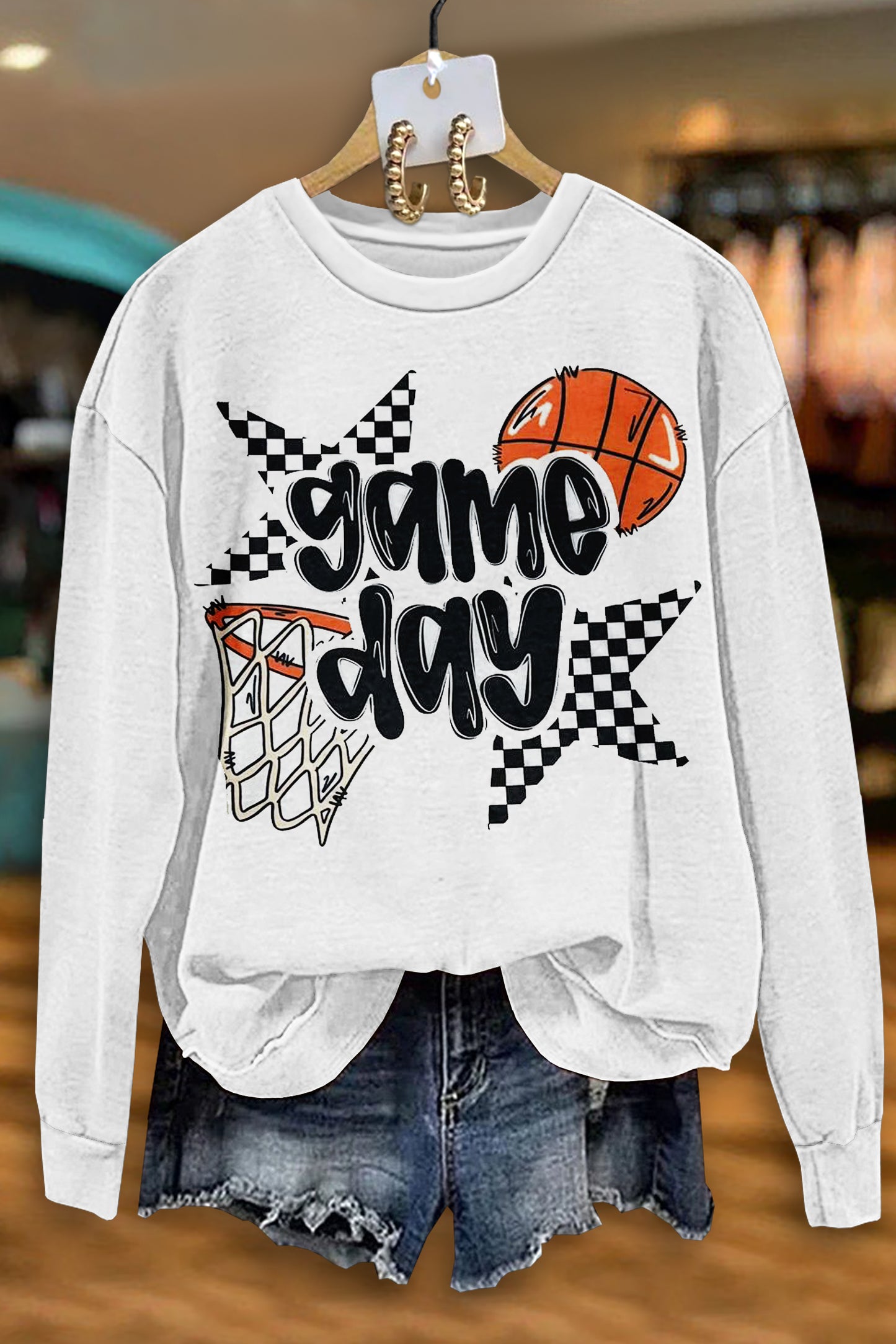 Casual Game Day Basketball Print Sweatshirt