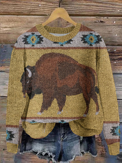 Vintage Totem Wild Horse Pattern Women'S Sweater