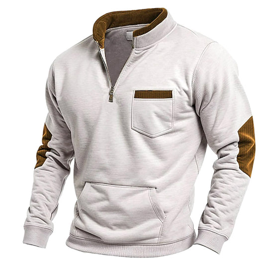 Men's Vintage Contrast Corduroy Pocket Quarter Zip Sweatshirt