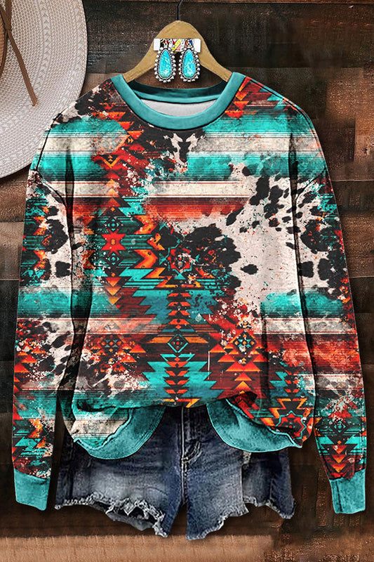 Cow Pattern Aztec Printed Sweatshirt