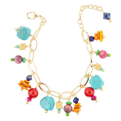 Zion Colorful Stone Charm Golden Bracelet