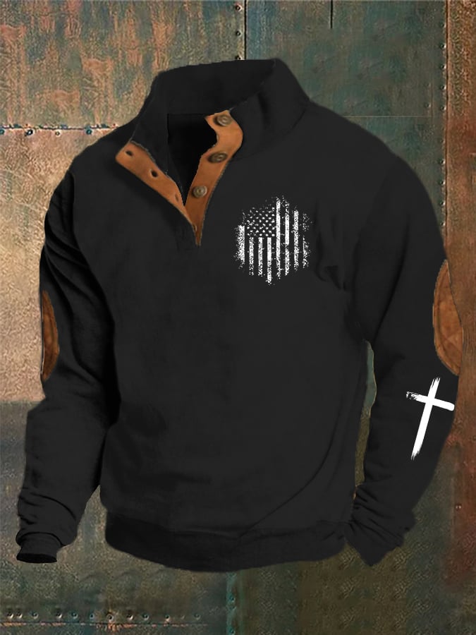 Men's Retro Flag Cross Print Sweatshirt