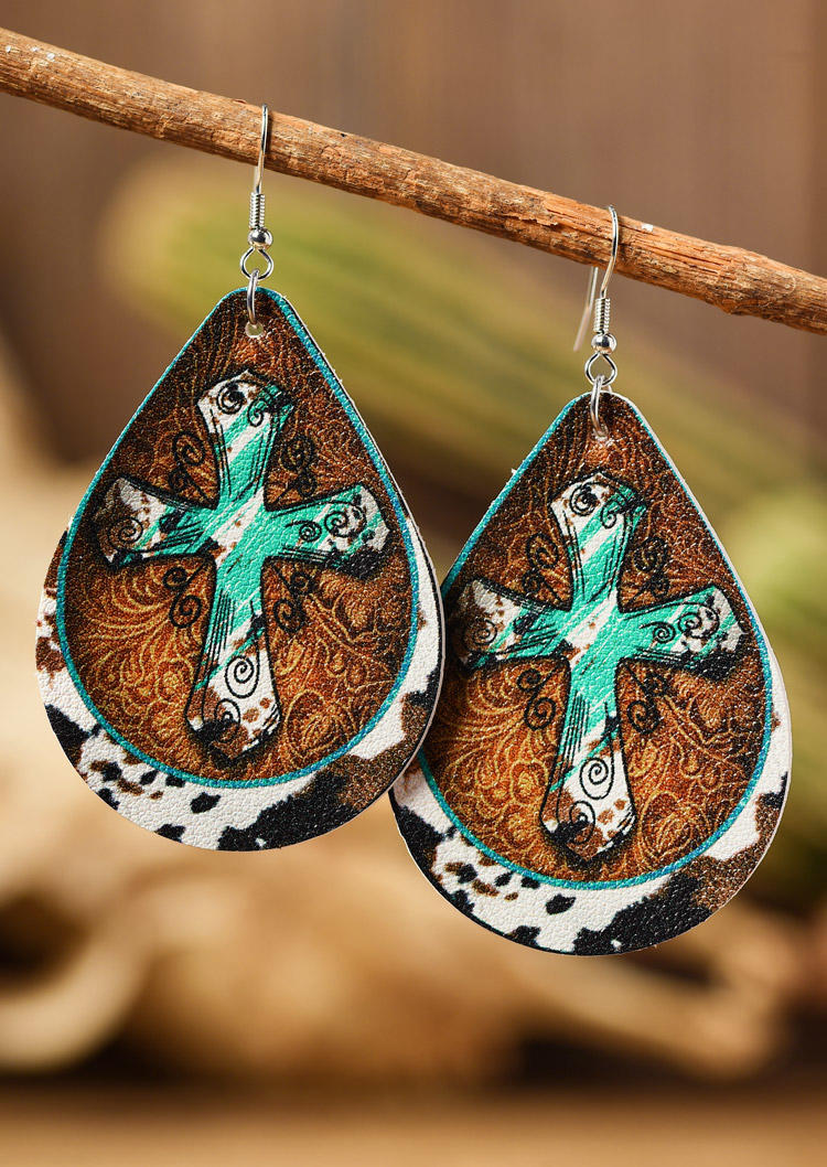 Cow Cross PU Leather Earrings