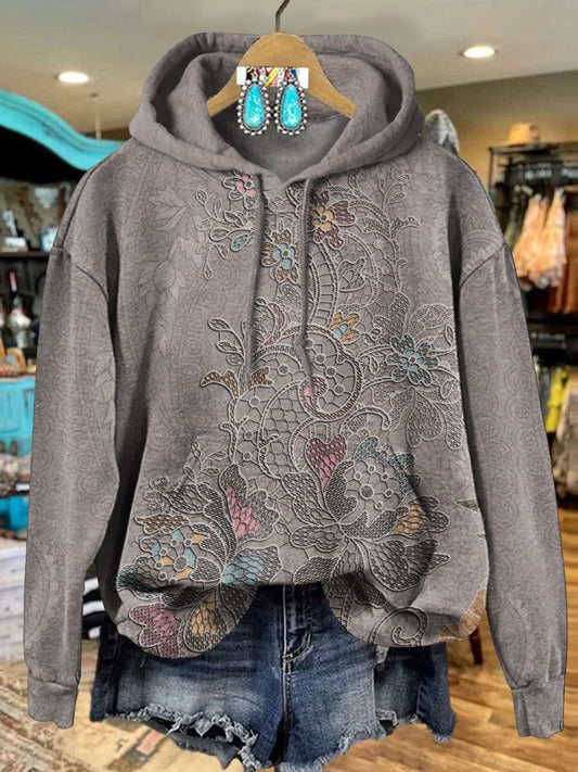 Vintage Floral Art Print Casual Hoodie Sweatshirt