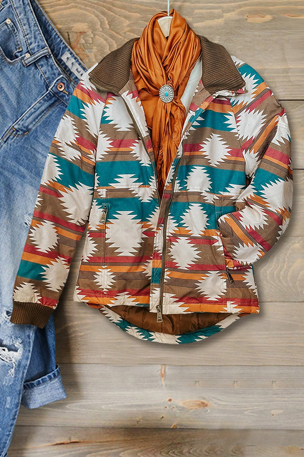 Classic Aztec Print Zipper Jacket