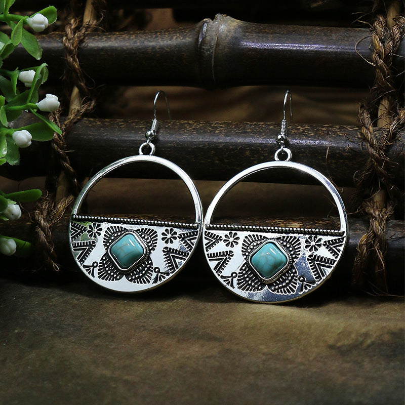 Women's Bohemian Turquoise Inlaid Tassel Earrings