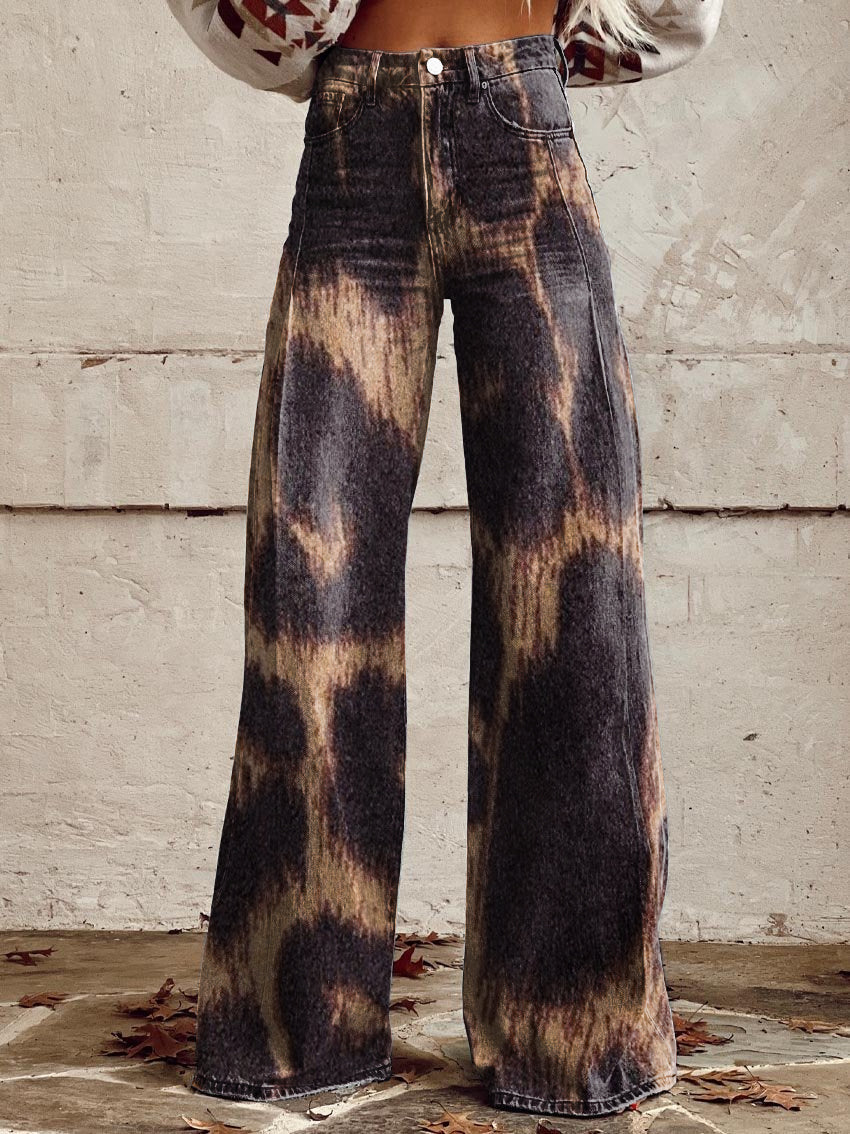 Women's Vintage Leopard Print Casual Wide Leg Pants