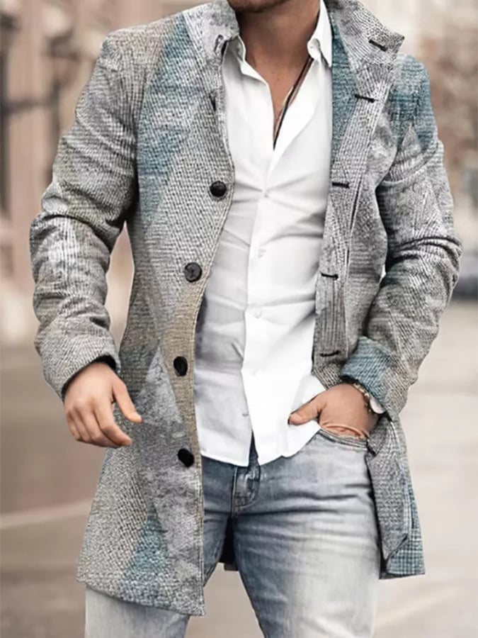 Men's Stylish Button Front Colorblocked Faux Wool Jacket