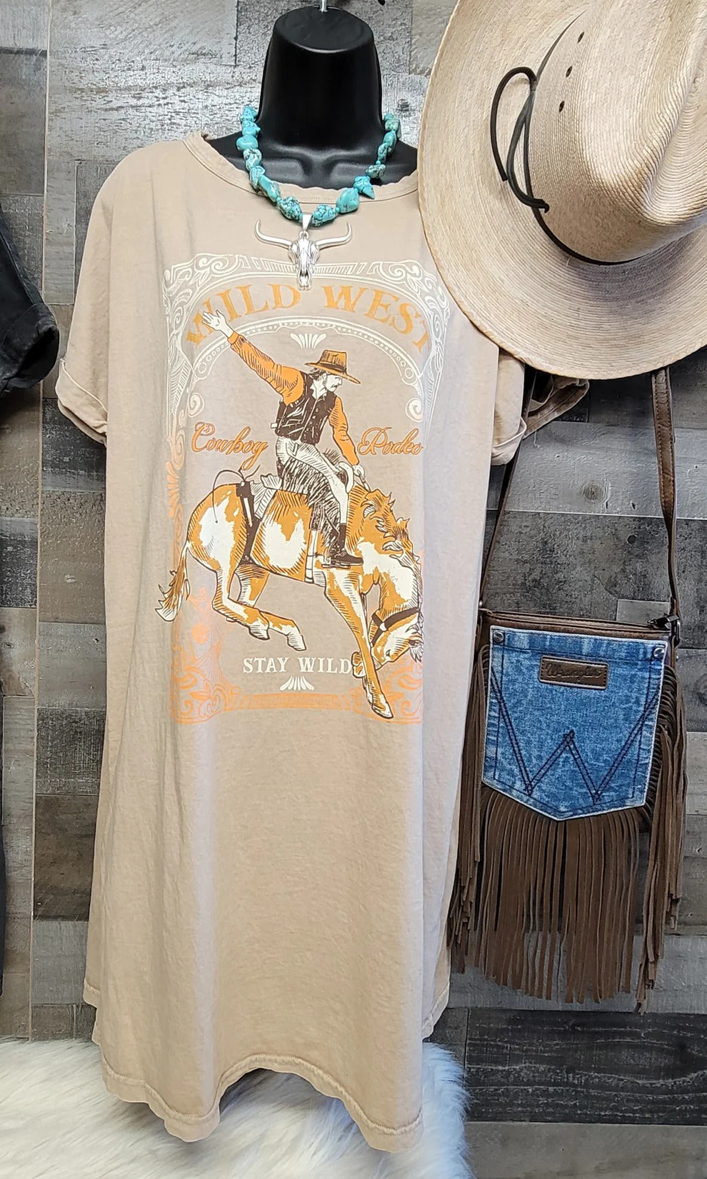 Wild West Stay Wild Rodeo Cowgirl Tee Shirt Dress