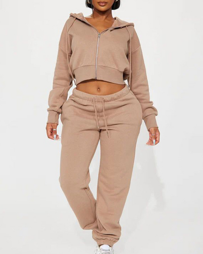 Hooded Long-Sleeve Casual Athletic Trousers Suit