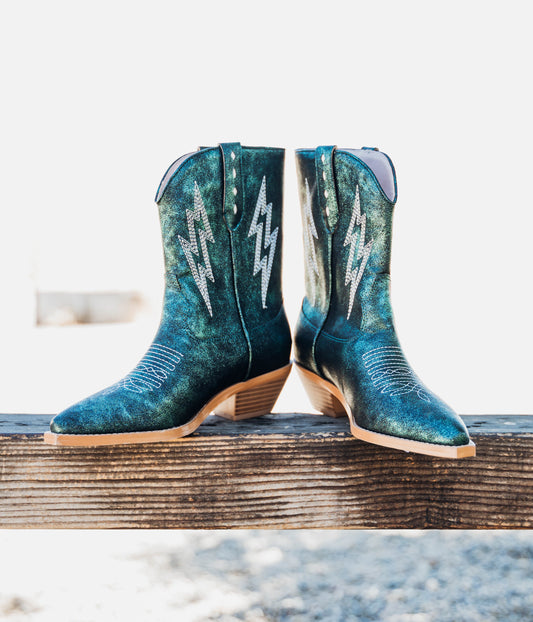 Teal Metallic Snip Toe Boots