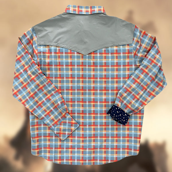 Men's 100% Cotton Retro Plaid Multiple Pockets Shirt