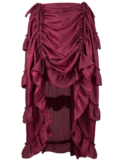 Solid Ruffled High Low Hem Drawstring Tiered Skirt