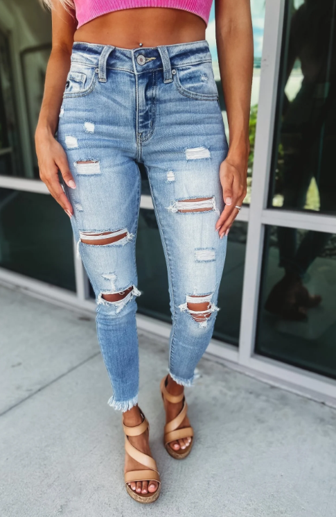 Vintage Casual Ripped Raw Edge Skinny Jeans