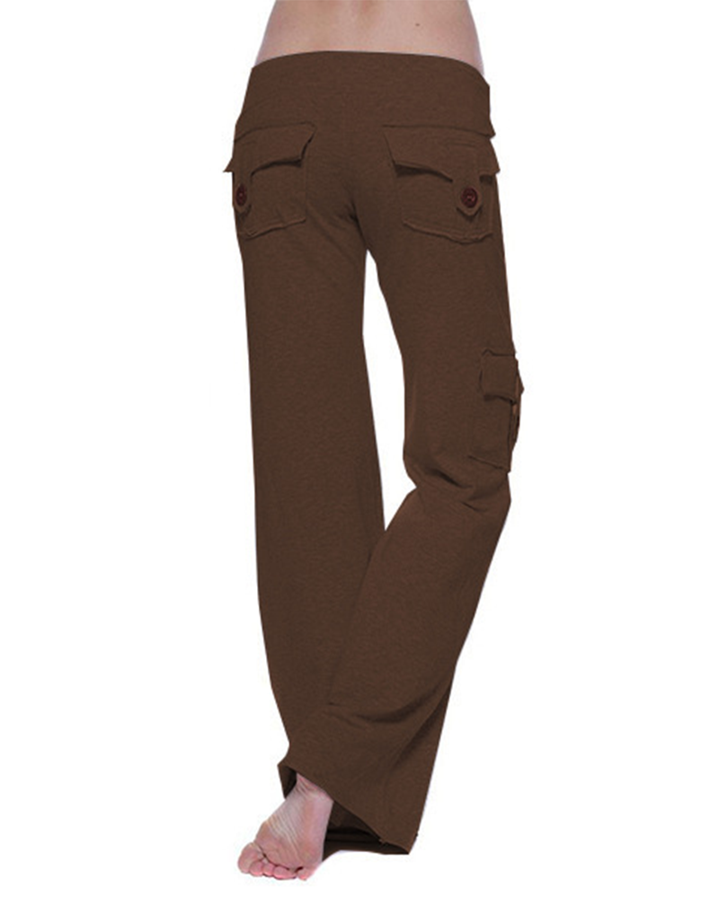 Resilient Waist Buttons Pocket Trousers