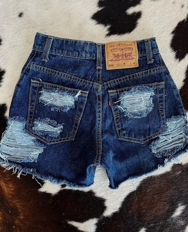 Retro Washed High Waist Ripped Denim Shorts - Four Colors